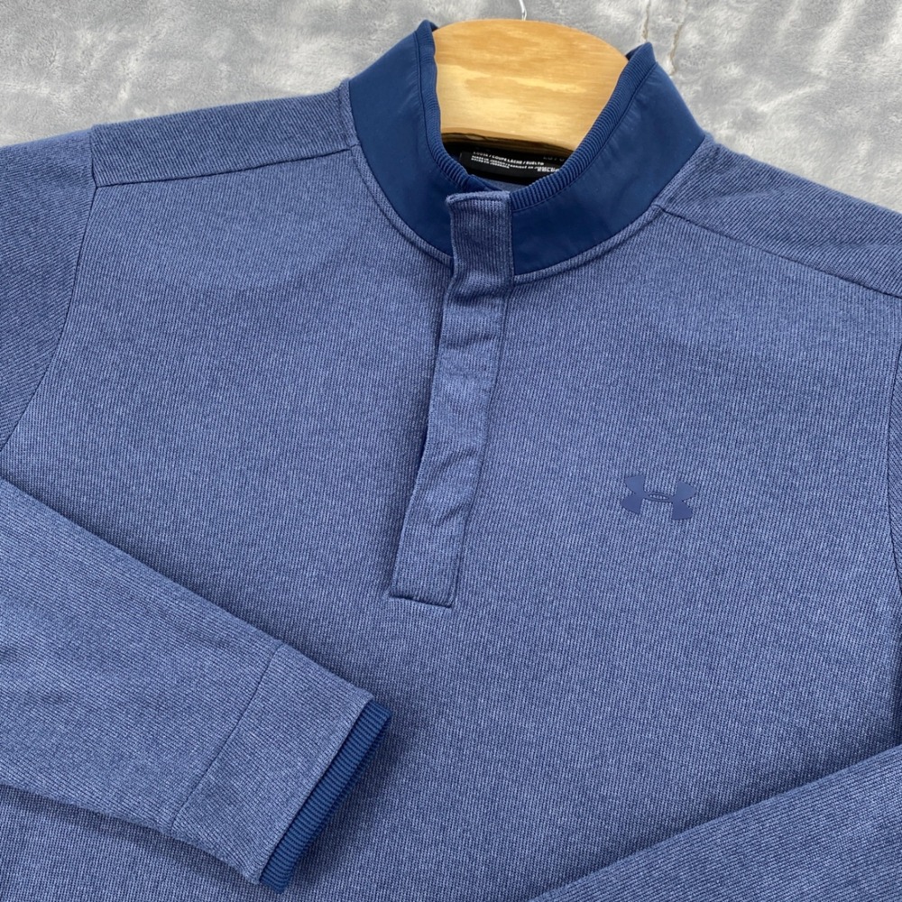 Under Armour Golf ColdGear Mens Large Blue Snap Mock Neck Pullover Sweater